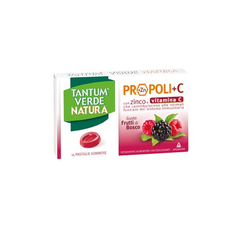 Angelini Tantum Verde Natura Propoli+c Con Zinco E Vitamina C 15 Pastiglie Gommose Gusto Frutti Di Bosco