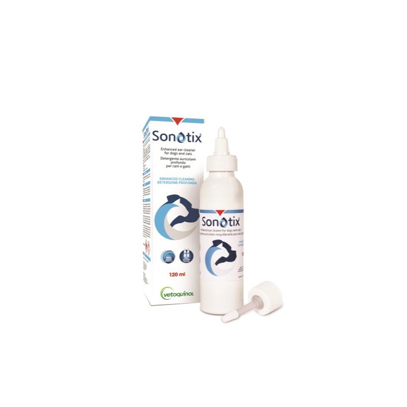 Vetoquinol Italia Sonotix Detergente Auricolare Profondo Cani E Gatti Flacone 120 Ml + Cannula Corta Rigida + Cannula Lunga Fles