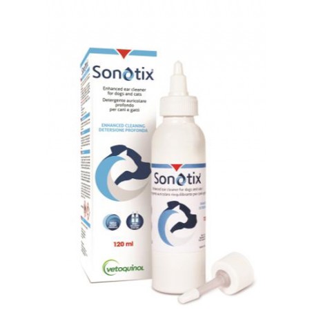 Vetoquinol Italia Sonotix Detergente Auricolare Profondo Cani E Gatti Flacone 120 Ml + Cannula Corta Rigida + Cannula Lunga Fles