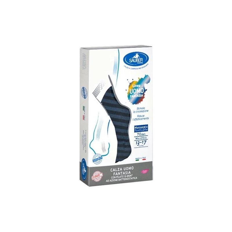 Desa Pharma Sauber Calza Uomo Fantasia Q-skin 70 Den Blu Riga Larga Denim Taglia P