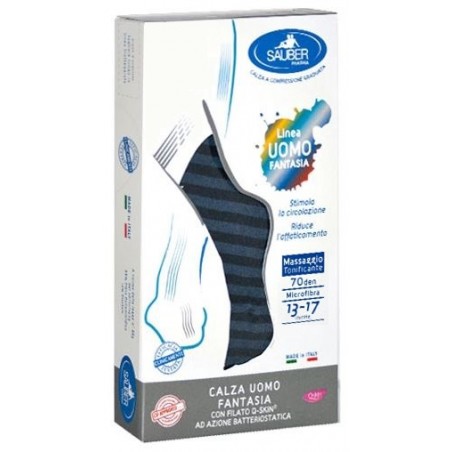 Desa Pharma Sauber Calza Uomo Fantasia Q-skin 70 Den Blu Riga Larga Denim Taglia P