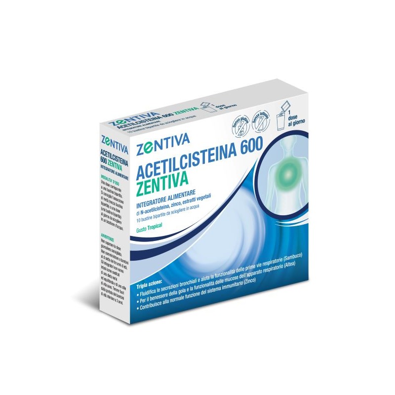 Zentiva Italia Acetilcisteina 600 Zentiva 10 Bustine Bipartite Gusto Tropical