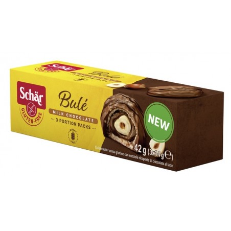 Dr. Schar Schar Bule' Cialde Wafer Con Nocciola Ricoperte Di Cioccolato Al Latte 3 Porzioni Da 14 G