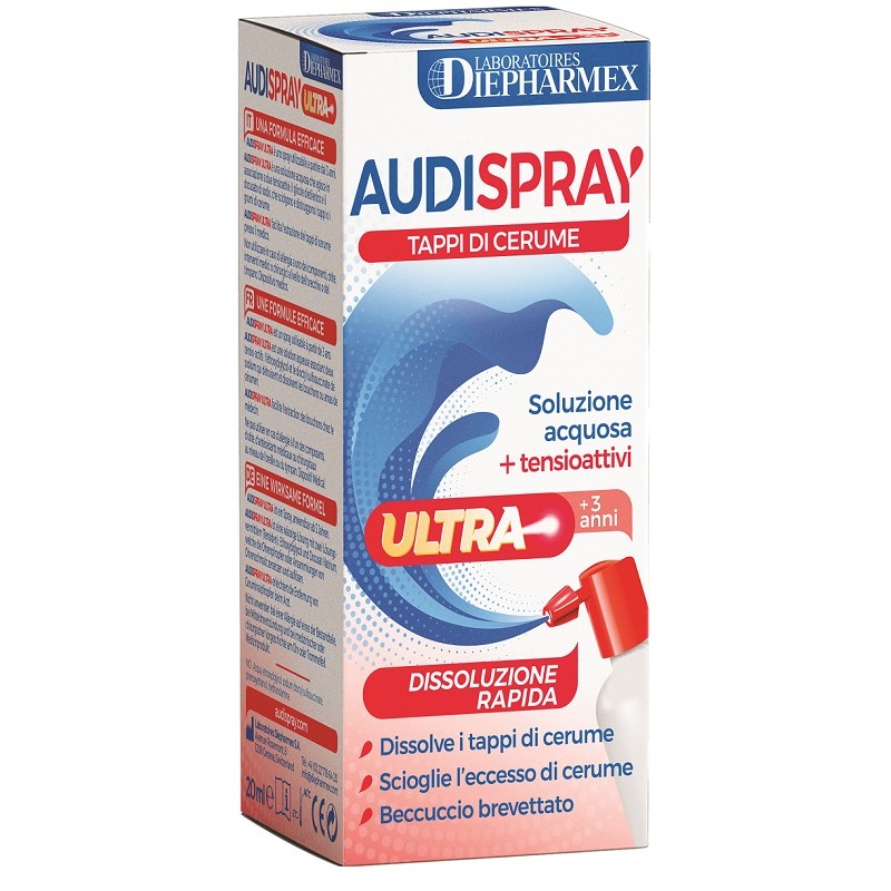 Pasquali Audispray Ultra +3 Anni Soluzione Acquosa + Tensioattivi Spray Tappi Di Cerume 20 Ml