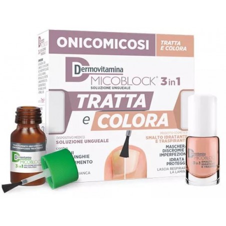 Pasquali Dermovitamina Micoblock 3 In 1 Tratta E Colora Soluzione Ungueale 7 Ml + Smalto Idratante Traspirante 5 Ml