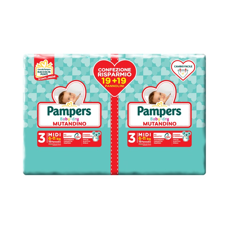 Fater Pampers Baby Dry Pannolino A Mutandina Duo Dwct Midi 38 Pezzi