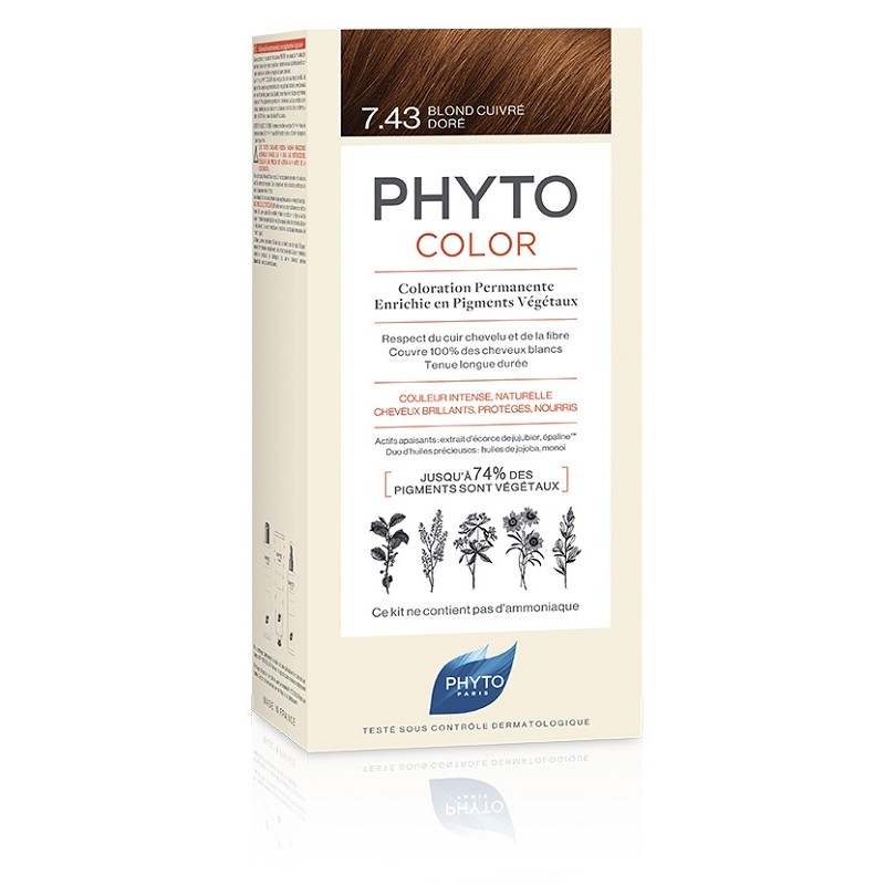 Phytocolor 7,43 Biondo Ramato Dorato Latte + Crema + Maschera + Foglietto Illustrativo + 1 Paio Di Guanti