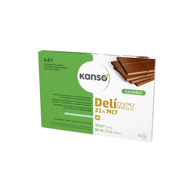 Dr. Schar Kanso Delimct Cacao Bar 21% Tavoletta Chetogenica Al Cacao Con Acidi Grassi A Catena Media 4 Monoporzioni Da 25 G