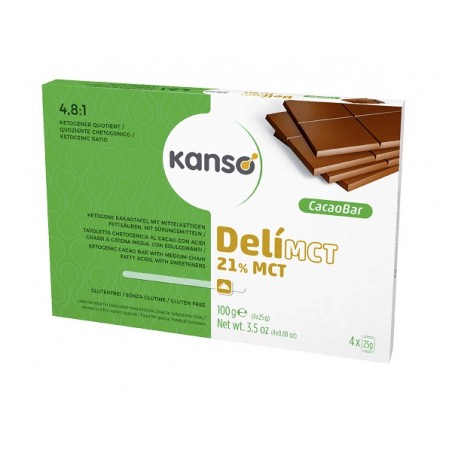 Dr. Schar Kanso Delimct Cacao Bar 21% Tavoletta Chetogenica Al Cacao Con Acidi Grassi A Catena Media 4 Monoporzioni Da 25 G