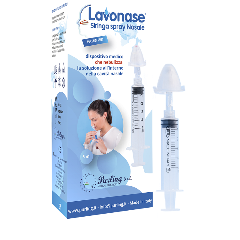 Purling Lavonase Siringa Spray Nasale Non Sterile 5 Ml Luer-lock Con Cappuccio + Ugello Nasale Con Raccordo Luer-lock + Perforat