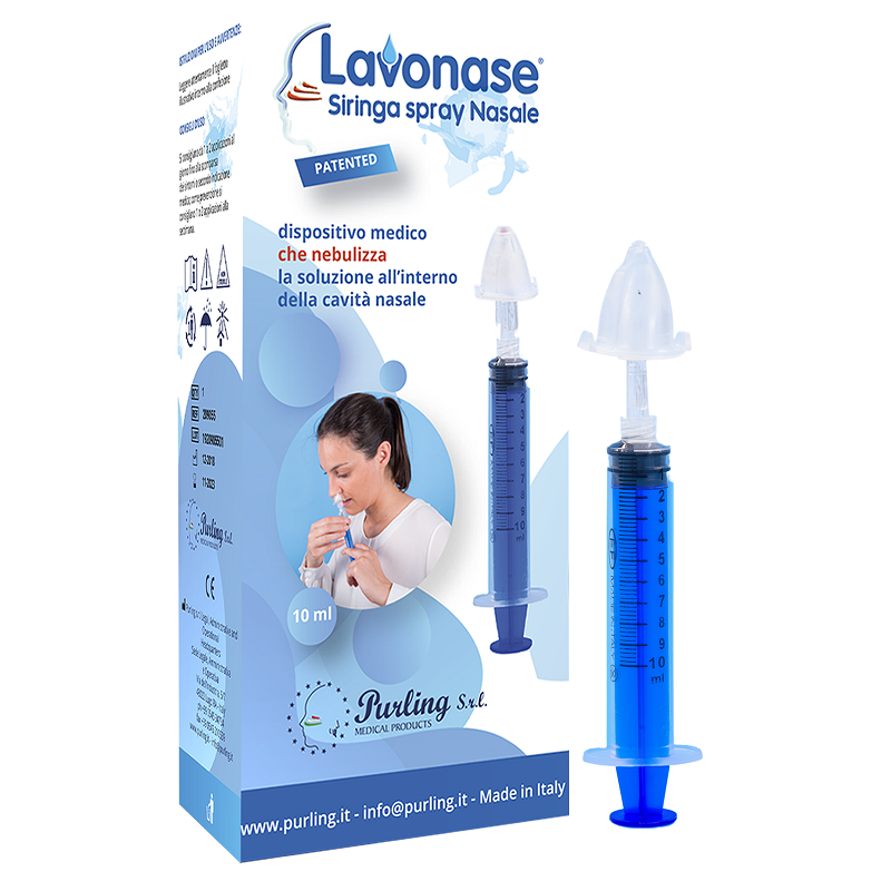 Purling Lavonase Siringa Spray Nasale Non Sterile 10 Ml Luer-lock Con Cappuccio + Ugello Nasale Con Raccordo Luer-lock + Perfora