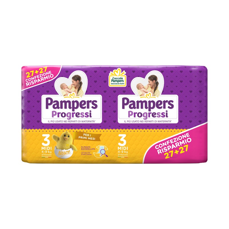 Fater Pampers Progressi Midi Pannolino 3 4-9kg 54 Pezzi