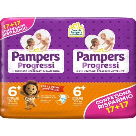 Fater Pampers Progressi Extralarge 6+ 16+kg 34 Pezzi