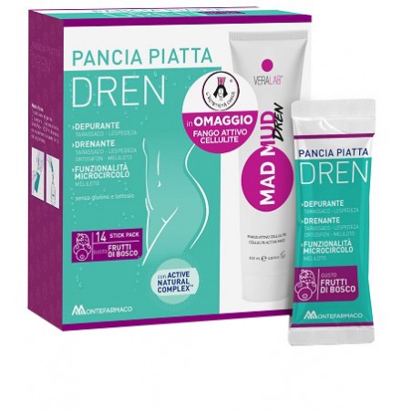 Montefarmaco Otc Pancia Piatta Dren Frutti Di Bosco 14 Bustine Stick Pack + Fango Attivo Cellulite 100 Ml Omaggio