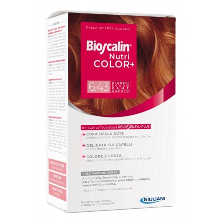 Giuliani Bioscalin Nutricolor Plus 6,43 Biondo Scuro Rame Dorato Crema Colorante 40 Ml + Rivelatore Crema 60 Ml + Shampoo 12 Ml