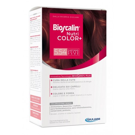 Giuliani Bioscalin Nutricolor Plus 5,54 Castano Rosso Rame Crema Colorante 40 Ml + Rivelatore Crema 60 Ml + Shampoo 12 Ml + Trat