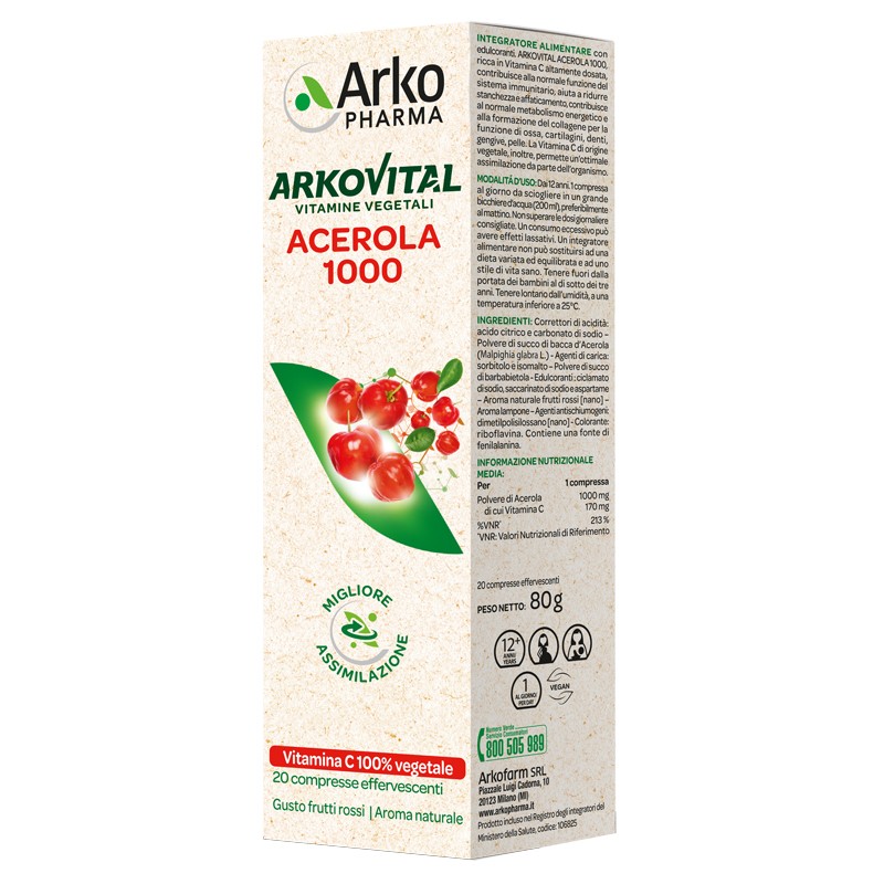 Arkofarm Arkovital Acerola 1000 Effervescente 20 Compresse