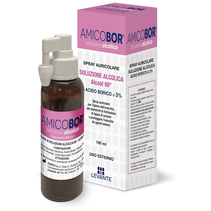 Levante Soluzione Alcolica Per Irrigazione Dell'orecchio Amicobor 100 Ml