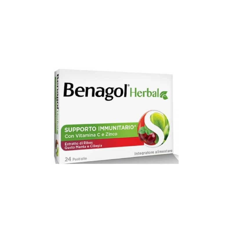 Blister da 24 pastiglie di Benagol herbal menta e Ciliegia della Reckitt Benckiser