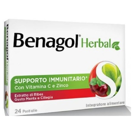 Blister da 24 pastiglie di Benagol herbal menta e Ciliegia della Reckitt Benckiser