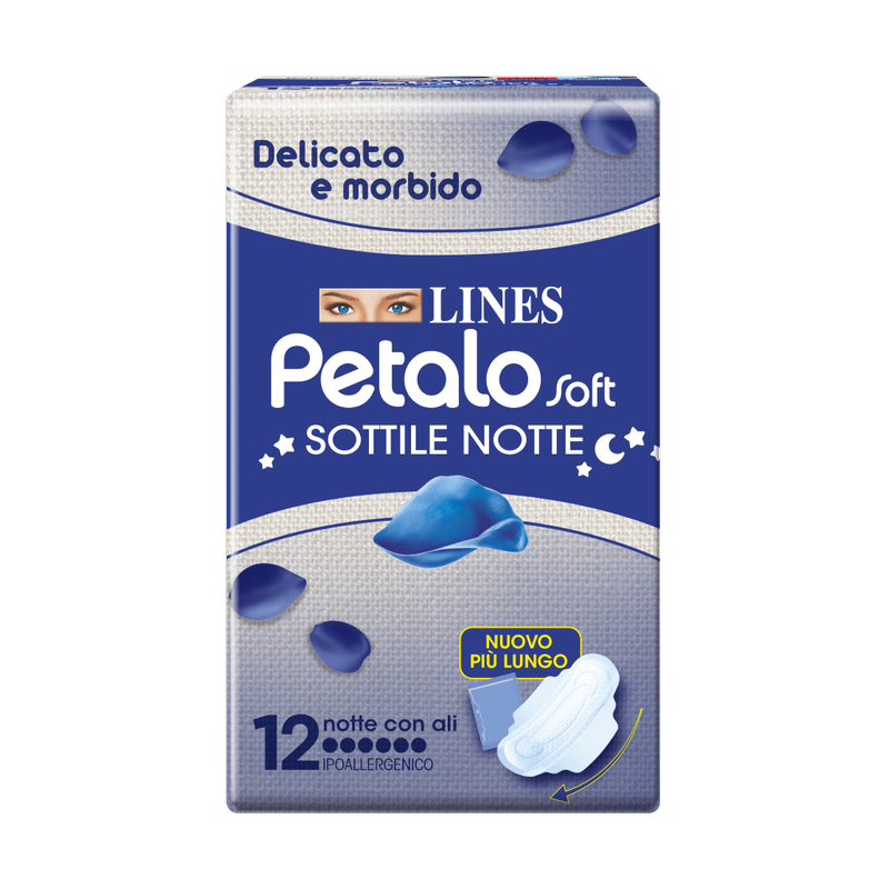 Fater Lines Petalo Soft Sottile Notte Con Ali Ipoallergenico 12 Pezzi