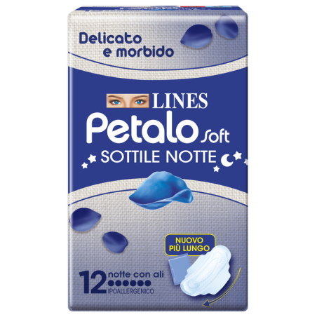 Fater Lines Petalo Soft Sottile Notte Con Ali Ipoallergenico 12 Pezzi