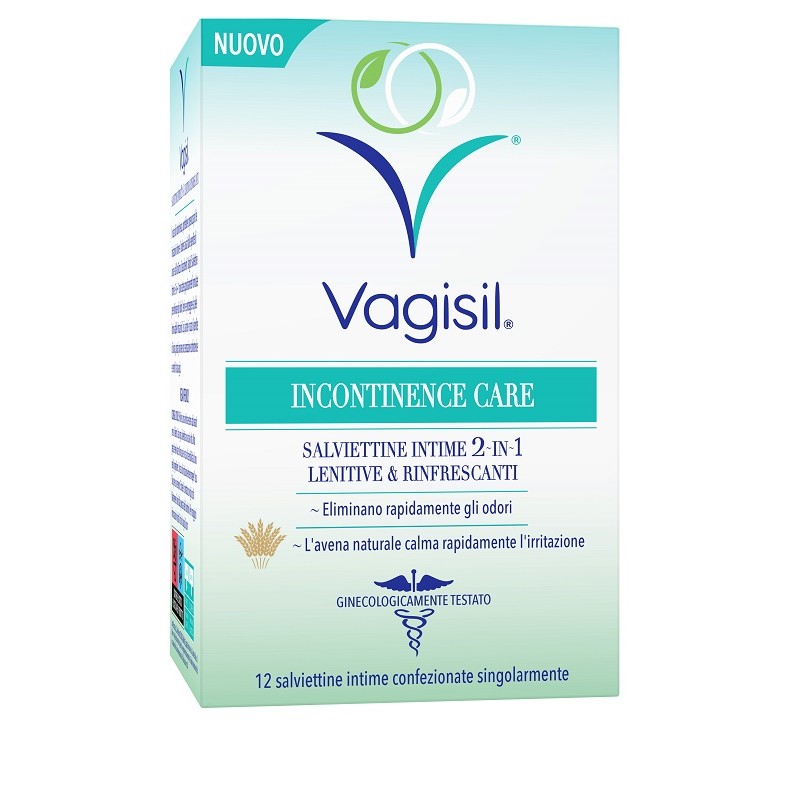 Combe Italia Vagisil Incontinence Care Salviettine Intime 2in1 Lenitive & Rinfrescanti 12 Pezzi