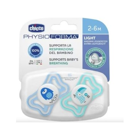 Chicco Succhietto Light Azzurro Silicone 2-6m 2 Pezzi