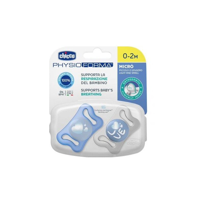 Chicco Succhietto Micro Azzurro Silicone 0-2m 2 Pezzi