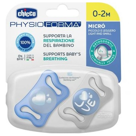 Chicco Succhietto Micro Azzurro Silicone 0-2m 2 Pezzi