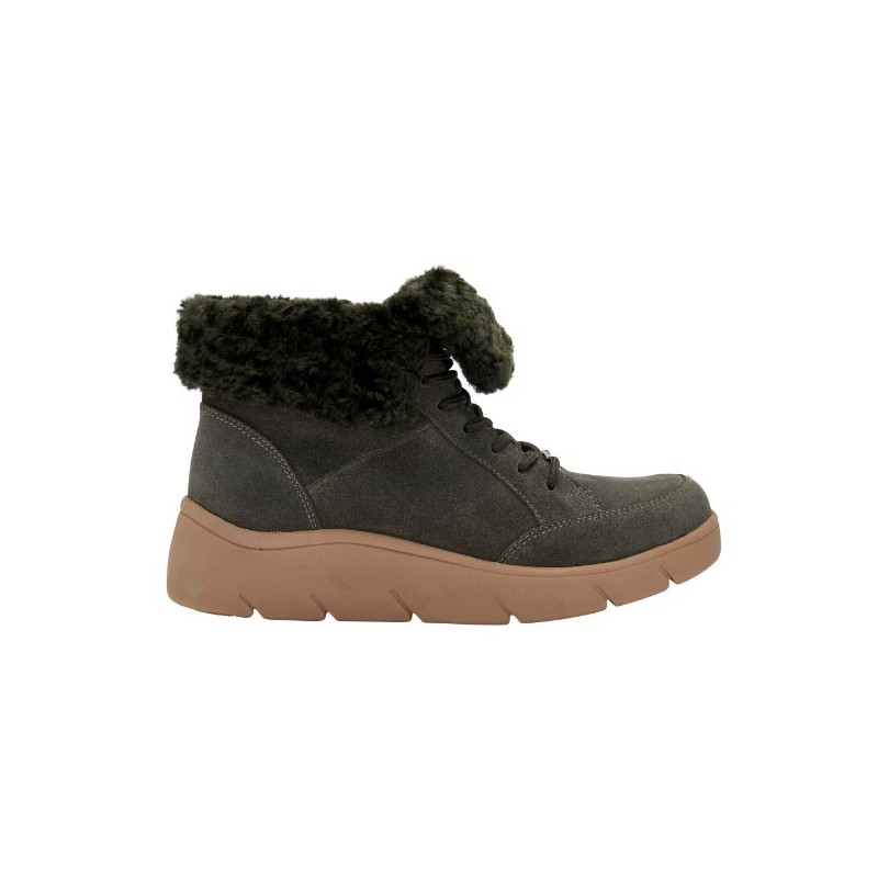 Scholl Shoes Calzatura Stelvio Suede+synthetic Fur Woman Dk Green Pelle Scamosciata + Pelliccia Sint. 37