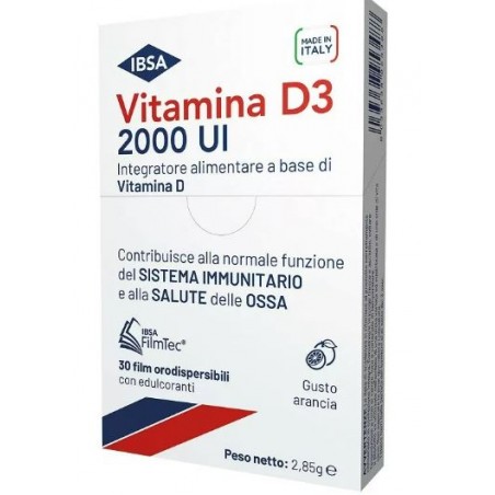 Confezione da 30 film di Vitamina D3 2000Ui della Ibsa Farmaceutici