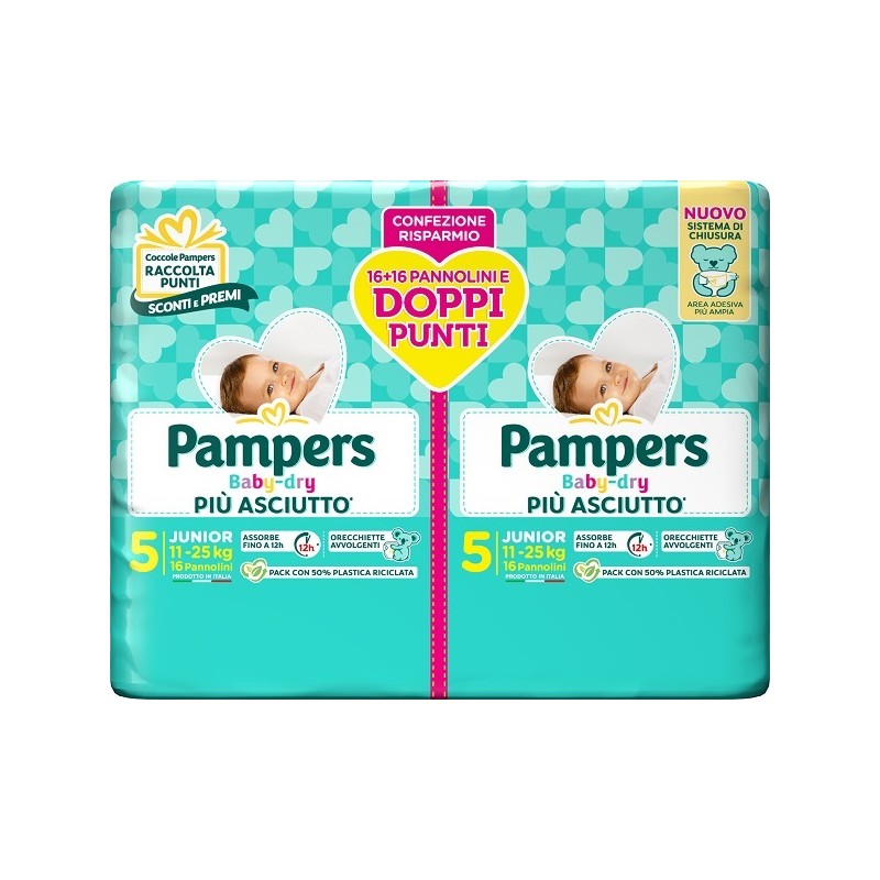 Fater Pampers Baby Dry Pannolino Duo Downcount Junior 32 Pezzi