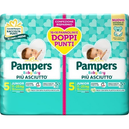 Fater Pampers Baby Dry Pannolino Duo Downcount Junior 32 Pezzi