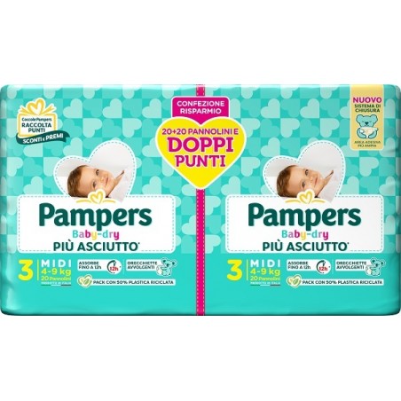 Fater Pampers Baby Dry Pannolino Duo Downcount Midi 40 Pezzi