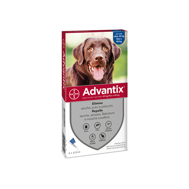 4 pipette Advantix Spot-on Per Cani Oltre 25 Kg Fino A 40 Kg