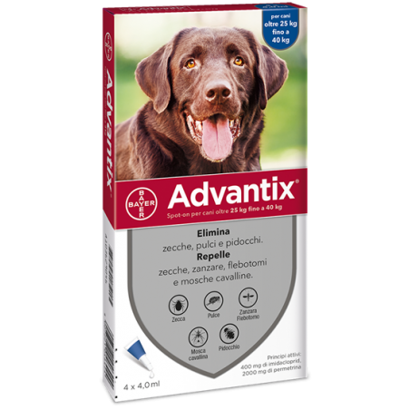 4 pipette Advantix Spot-on Per Cani Oltre 25 Kg Fino A 40 Kg