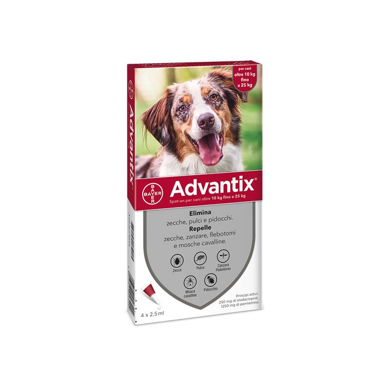 4 pipette Advantix Spot-on Per Cani Oltre 10 Kg Fino A 25 Kg