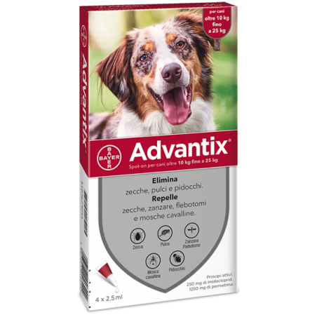 4 pipette Advantix Spot-on Per Cani Oltre 10 Kg Fino A 25 Kg