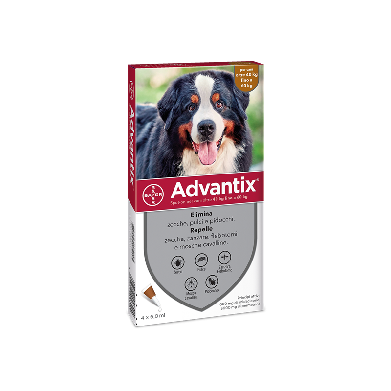 4 pipette Advantix Spot-on Per Cani Oltre 40 Kg Fino A 60 Kg