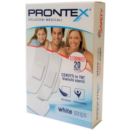 Safety Cerotto Prontex White Strips In Tessuto Non Tessuto Bianco Sterile 3 Formati 20 Pezzi