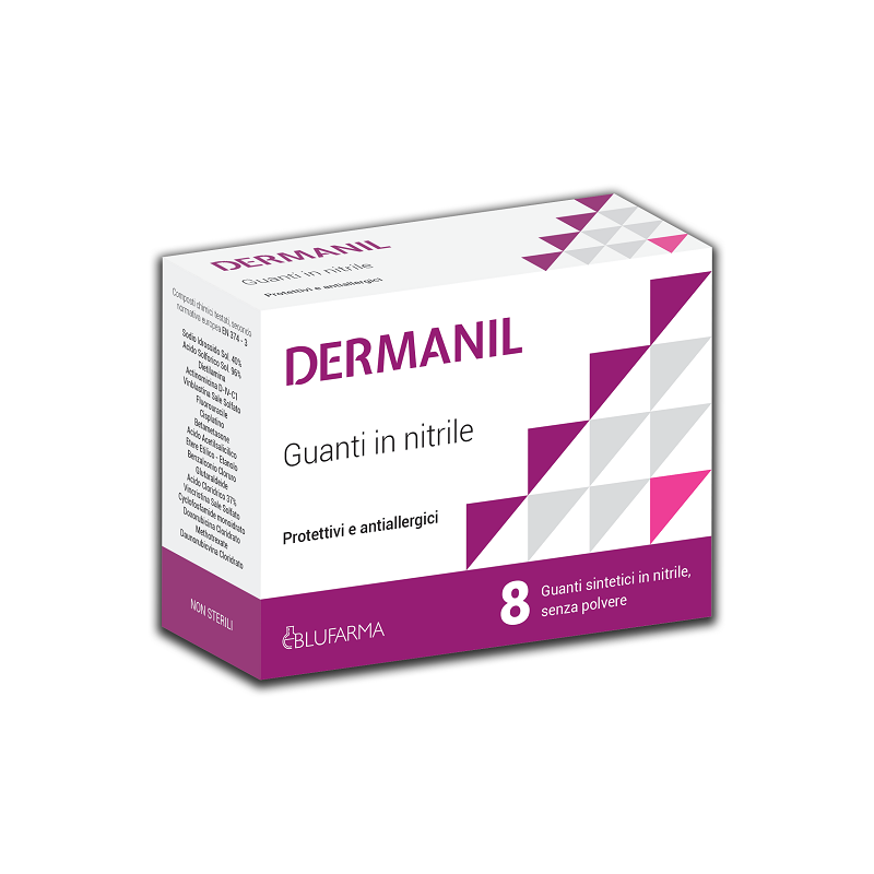 Blufarma Dermanil Guanti Protettivi Anallergici In Nitrile Senza Polvere 8 Pezzi