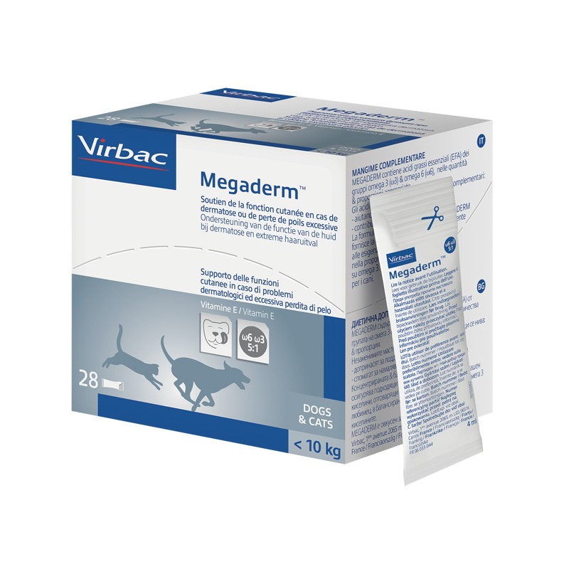 Virbac Megaderm Supplemento Gatti E Cani Inferiori A 10 Kg Scatola Da 32 Sacchetti Monodose 4 Ml