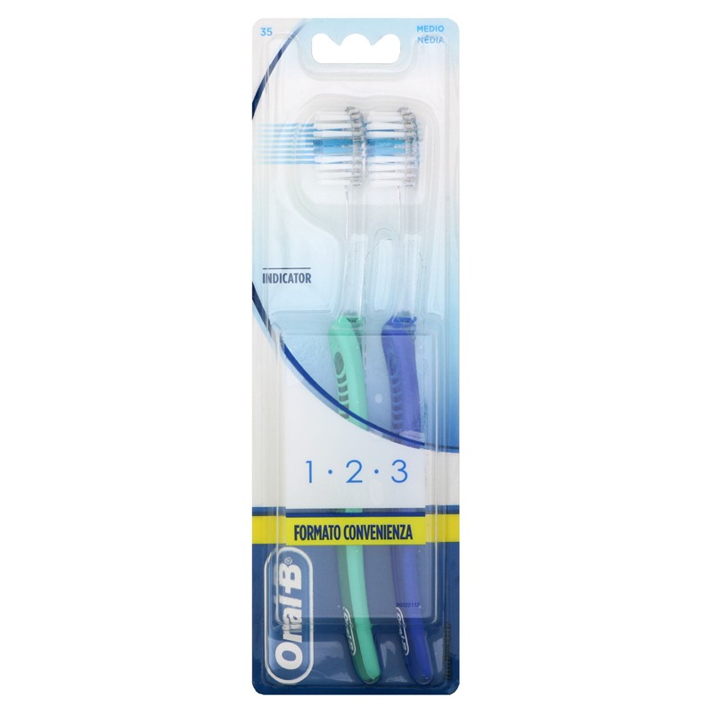 Procter & Gamble Oralb 123 Indicator Spazzolino Manuale Setole 35 Medie 2 Pezzi