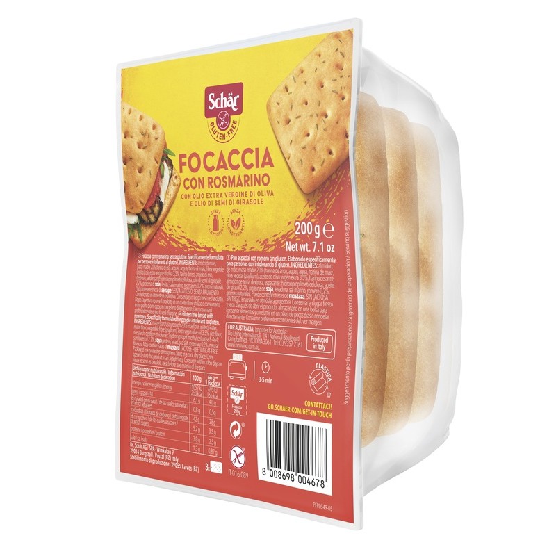 Dr. Schar Schar Focaccia Con Rosmarino Senza Lattosio 200 G