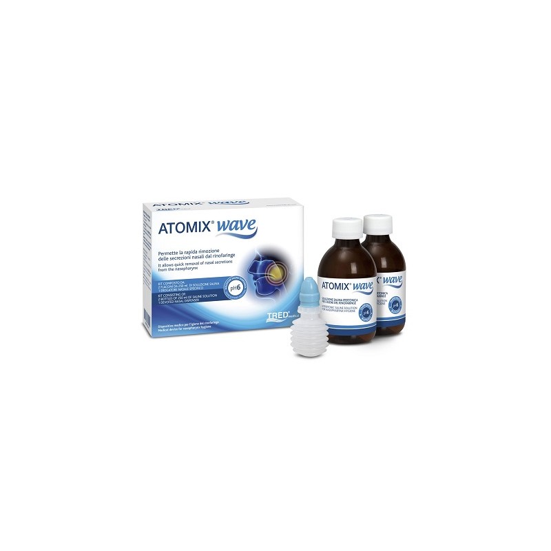 Tred Atomix Wave Dispositivo Per Igiene Rinofaringea Atomix Soluzione Salina 250 Ml 2 Pezzi + Terminale Nasale + Erogatore A Sof