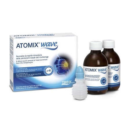 Tred Atomix Wave Dispositivo Per Igiene Rinofaringea Atomix Soluzione Salina 250 Ml 2 Pezzi + Terminale Nasale + Erogatore A Sof