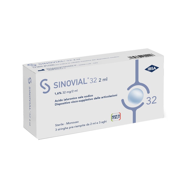 Ibsa Farmaceutici Italia Siringa Intra-articolare Sinovial 32 Acido Ialuronico 1,6% 32 Mg/2 Ml 1 Fs + Ago Gauge 21 3 Pezzi