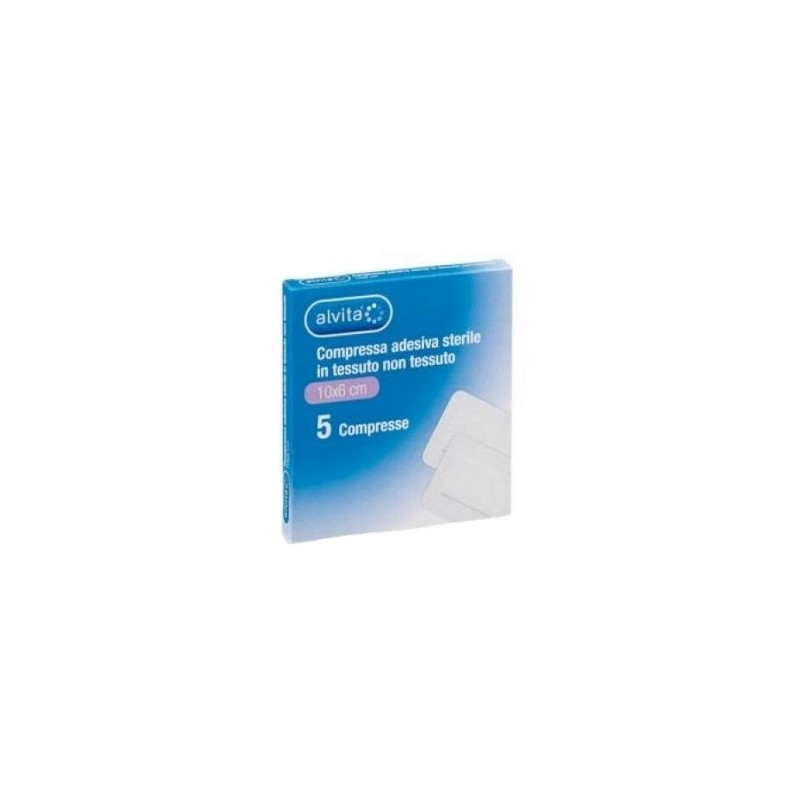 Alliance Healthcare It. Dis. Alvita Garza Compressa Adesiva Sterile In Tessuto Non Tessuto Estensibile Bianco 10x6cm 5 Pezzi