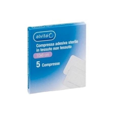 Alliance Healthcare It. Dis. Alvita Garza Compressa Adesiva Sterile In Tessuto Non Tessuto Estensibile Bianco 10x6cm 5 Pezzi